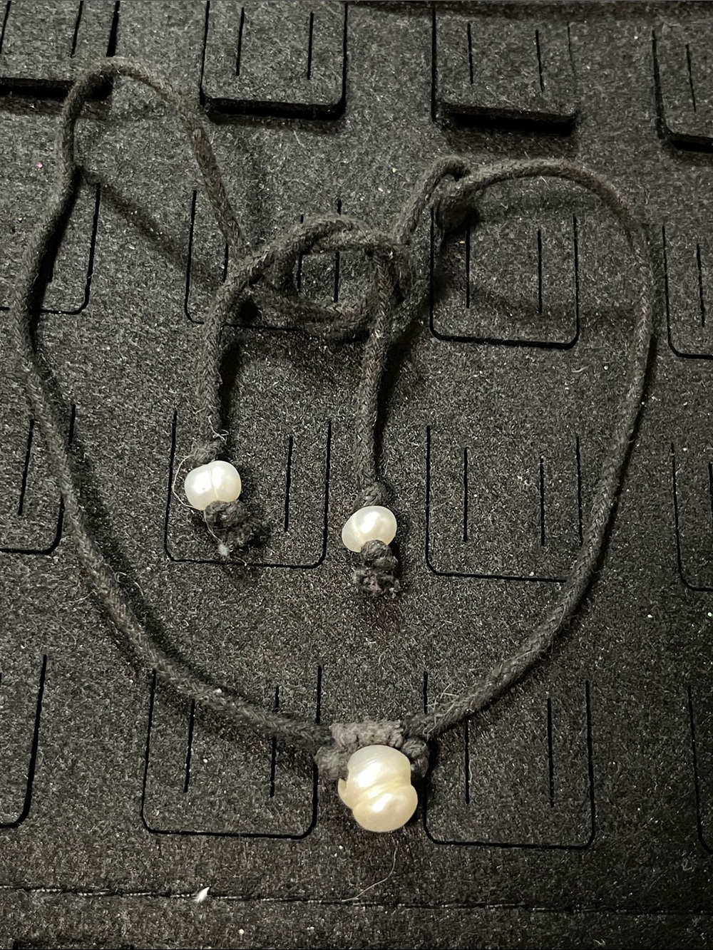 Black Cord Necklace with White Pearl Accents